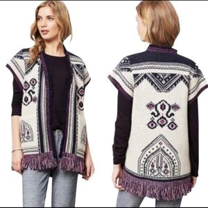 Anthro Angel of the North Warm Sweater Vest Wool Blend Navy/Purple/Ivory XS/S